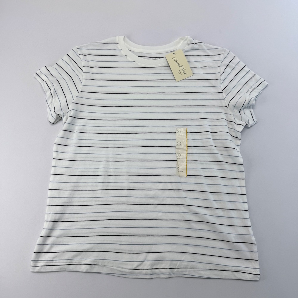Universal Thread Womens Striped Short Sleeve Crew Neck T-Shirt White Blue S NWT